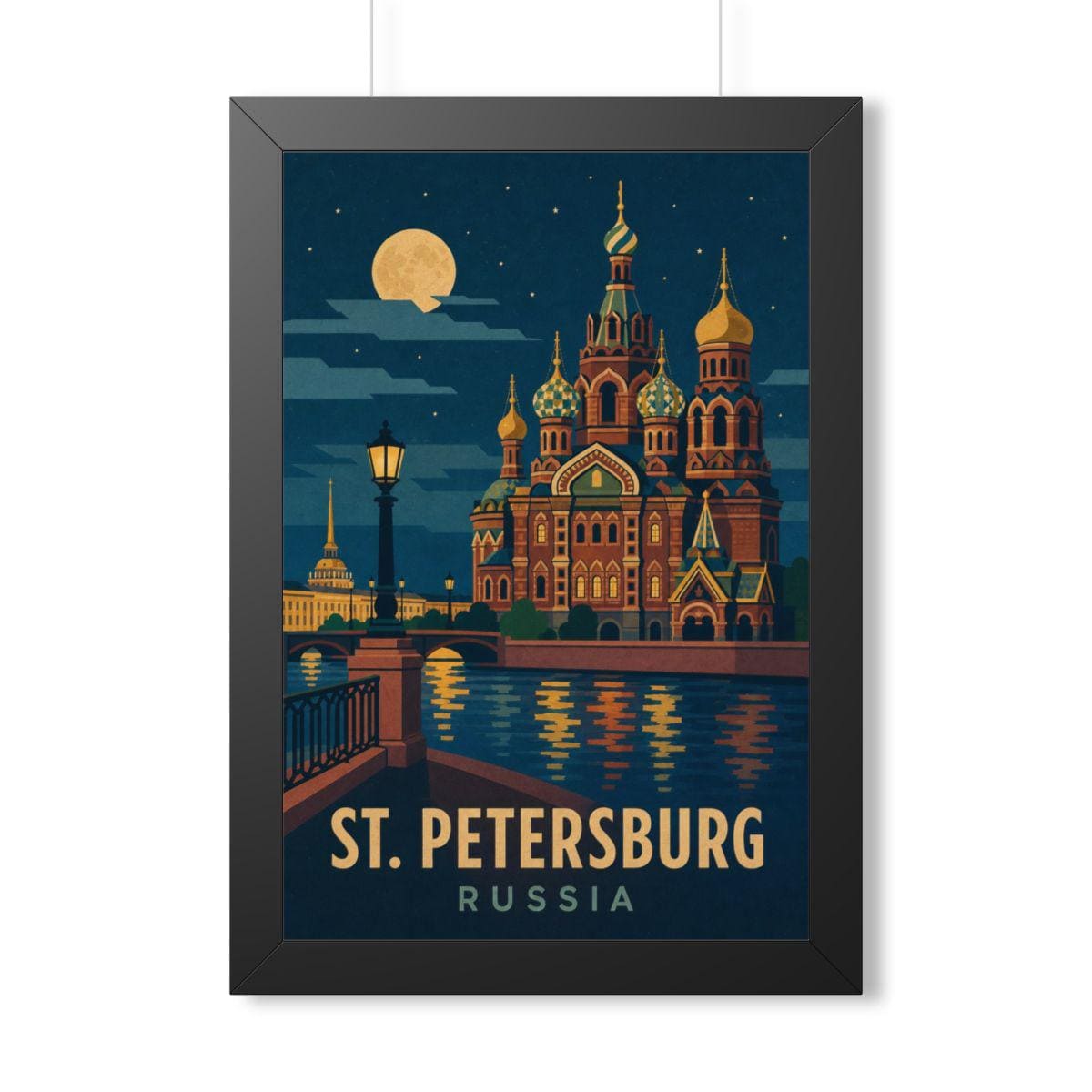 St. Petersburg Russia Framed Poster | Vintage Travel Wall Art | Black Walnut White Frame | 16x24 20x30
