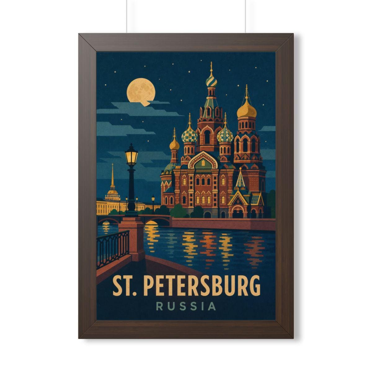 St. Petersburg Russia Framed Poster | Vintage Travel Wall Art | Black Walnut White Frame | 16x24 20x30
