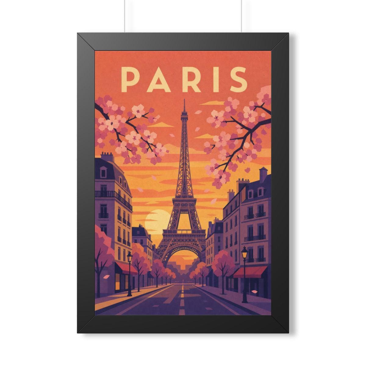 Paris in Spring France Framed Poster | Vintage Travel Wall Art | Black Walnut White Frame | 16x24 20x30