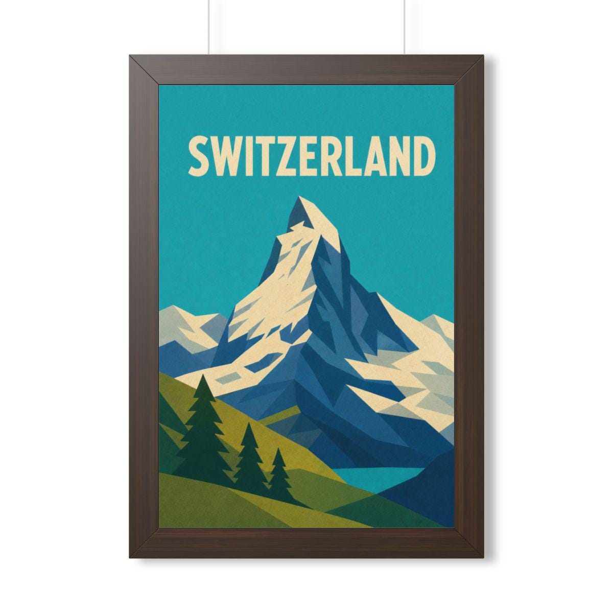 Switzerland Matterhorn Switzerland Framed Poster | Vintage Travel Wall Art | Black Walnut White Frame | 16x24 20x30