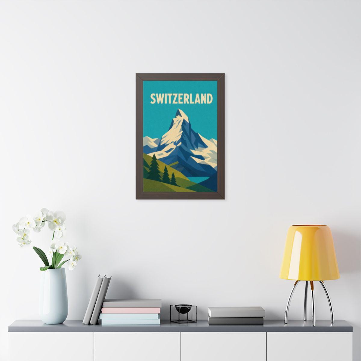 Switzerland Matterhorn Switzerland Framed Poster | Vintage Travel Wall Art | Black Walnut White Frame | 16x24 20x30