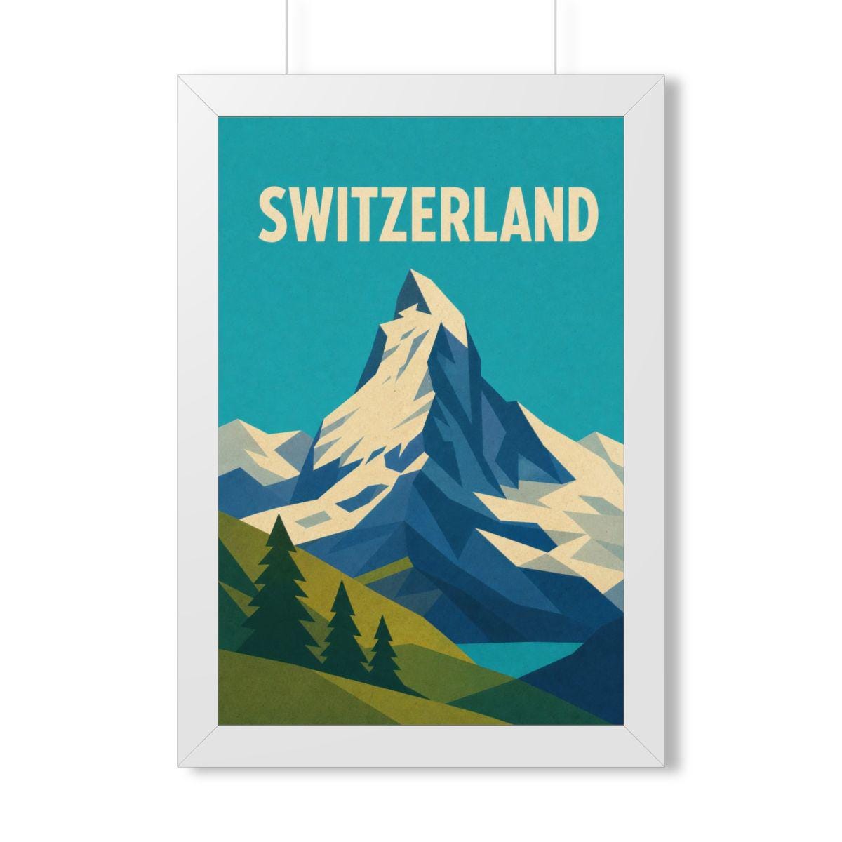 Switzerland Matterhorn Switzerland Framed Poster | Vintage Travel Wall Art | Black Walnut White Frame | 16x24 20x30