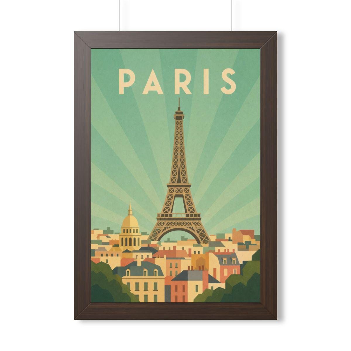 Paris Pastel France Framed Poster | Vintage Travel Wall Art | Black Walnut White Frame | 16x24 20x30