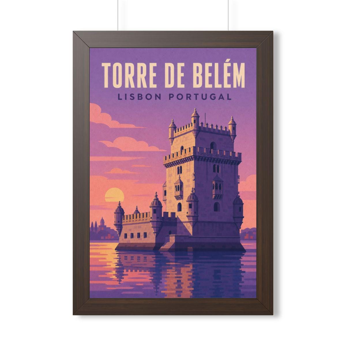 Belém Tower Lisbon Portugal Framed Poster | Vintage Travel Wall Art | Black Walnut White Frame | 16x24 20x30