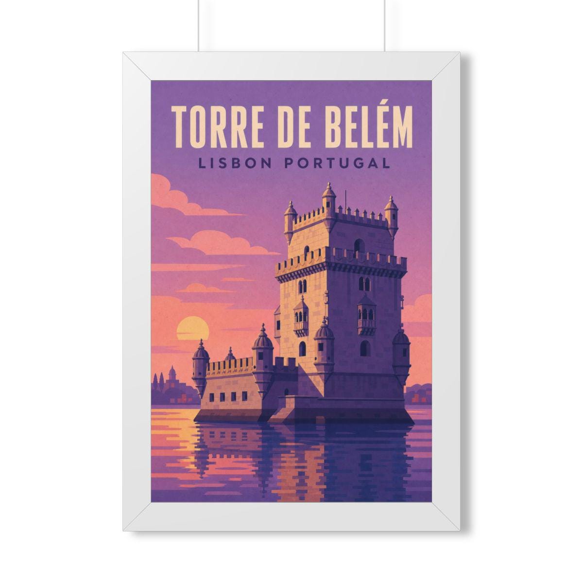 Belém Tower Lisbon Portugal Framed Poster | Vintage Travel Wall Art | Black Walnut White Frame | 16x24 20x30