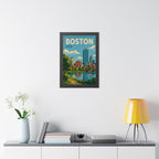 Boston Skyline United States Framed Poster | Vintage Travel Wall Art | Black Walnut White Frame | 16x24 20x30