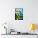 Boston Skyline United States Framed Poster | Vintage Travel Wall Art | Black Walnut White Frame | 16x24 20x30