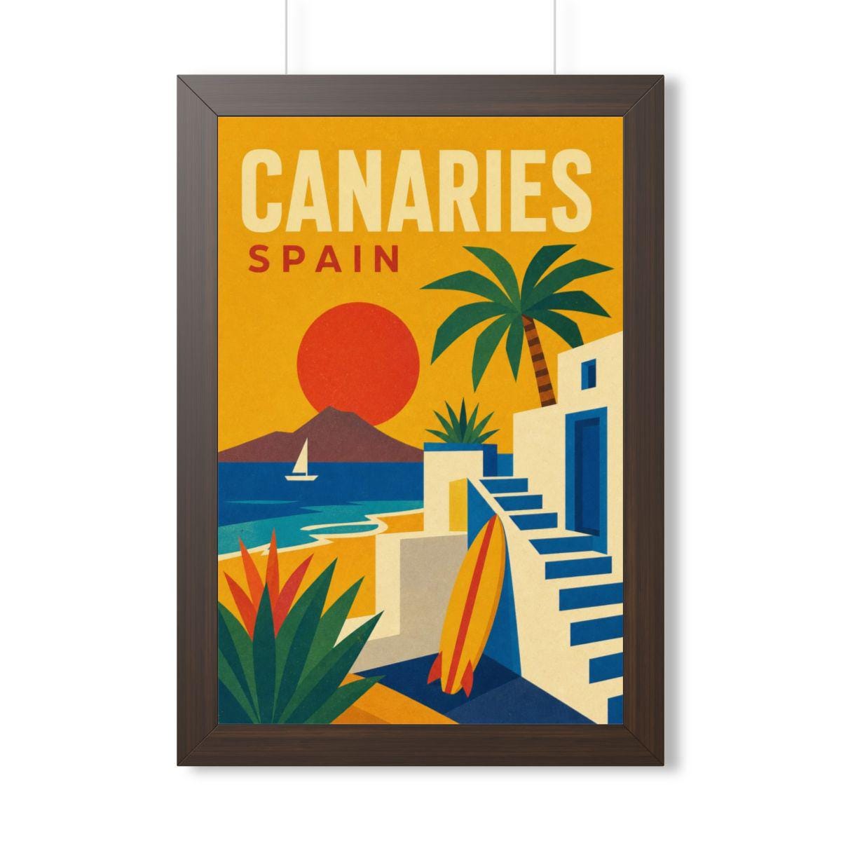 Canary Islands Spain Framed Poster | Vintage Travel Wall Art | Black Walnut White Frame | 16x24 20x30