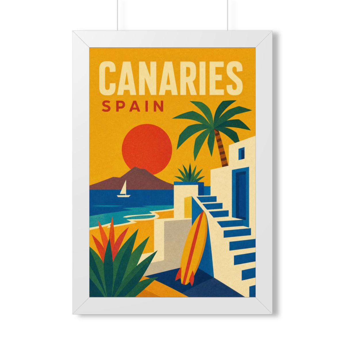 Canary Islands Spain Framed Poster | Vintage Travel Wall Art | Black Walnut White Frame | 16x24 20x30
