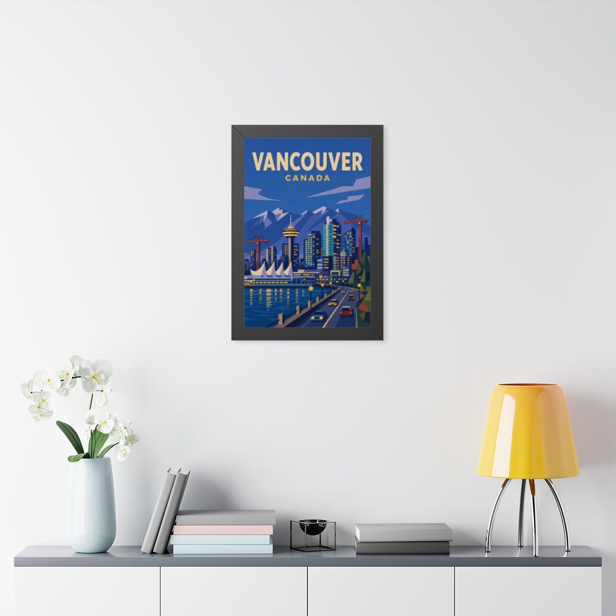 Vancouver Canada Framed Poster | Vintage Travel Wall Art | Black Walnut White Frame | 16x24 20x30