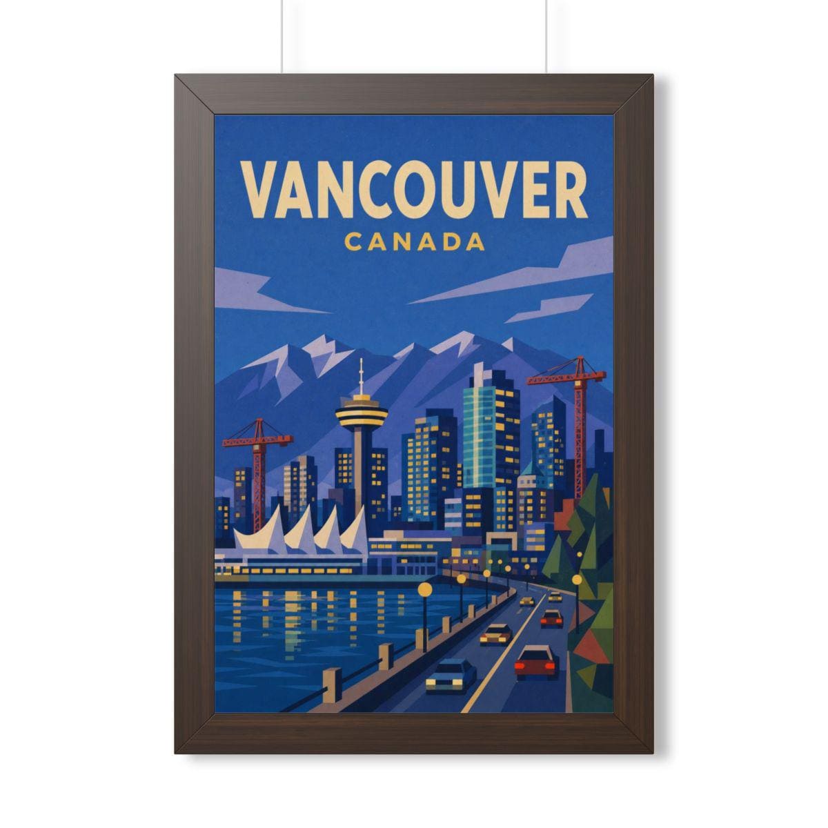 Vancouver Canada Framed Poster | Vintage Travel Wall Art | Black Walnut White Frame | 16x24 20x30