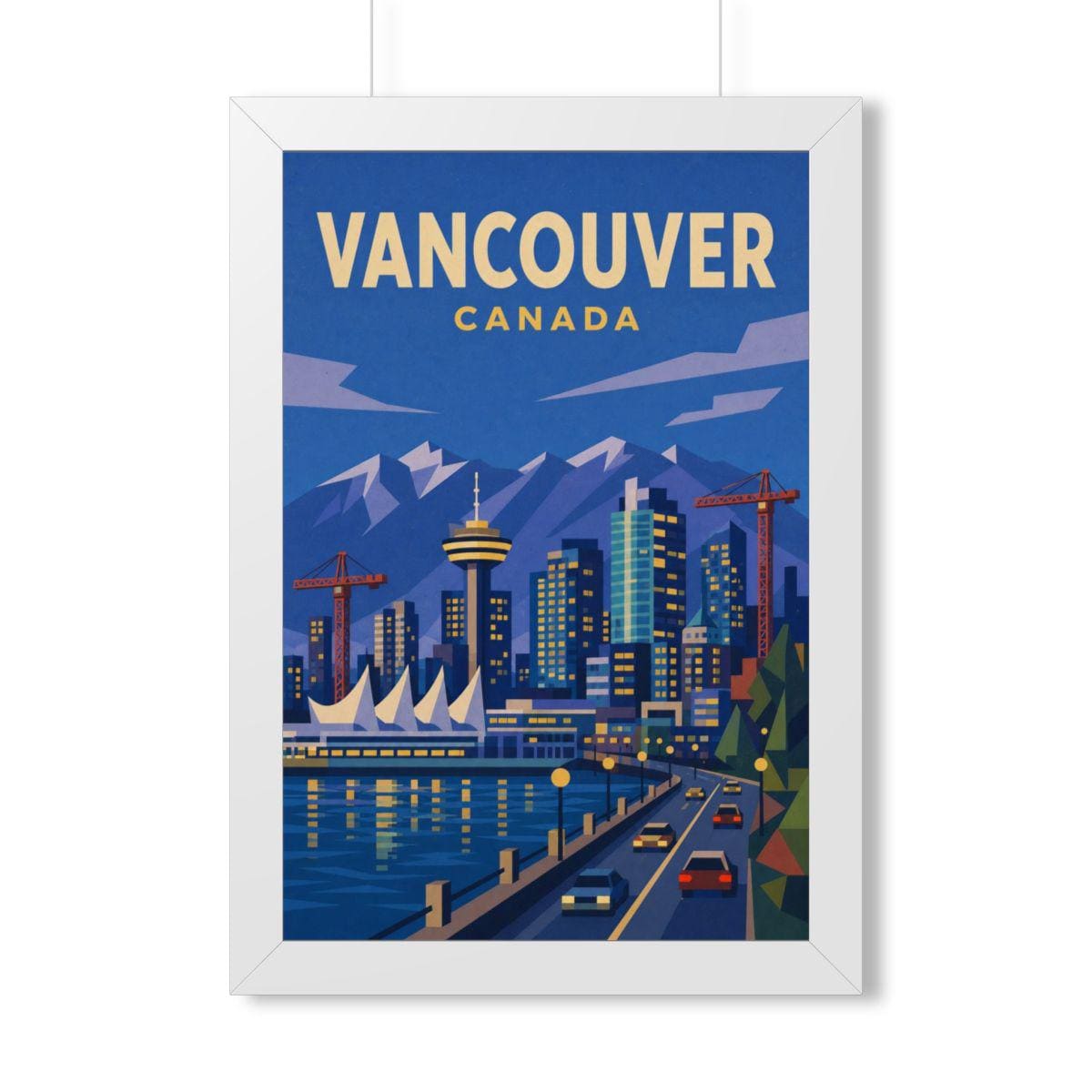 Vancouver Canada Framed Poster | Vintage Travel Wall Art | Black Walnut White Frame | 16x24 20x30