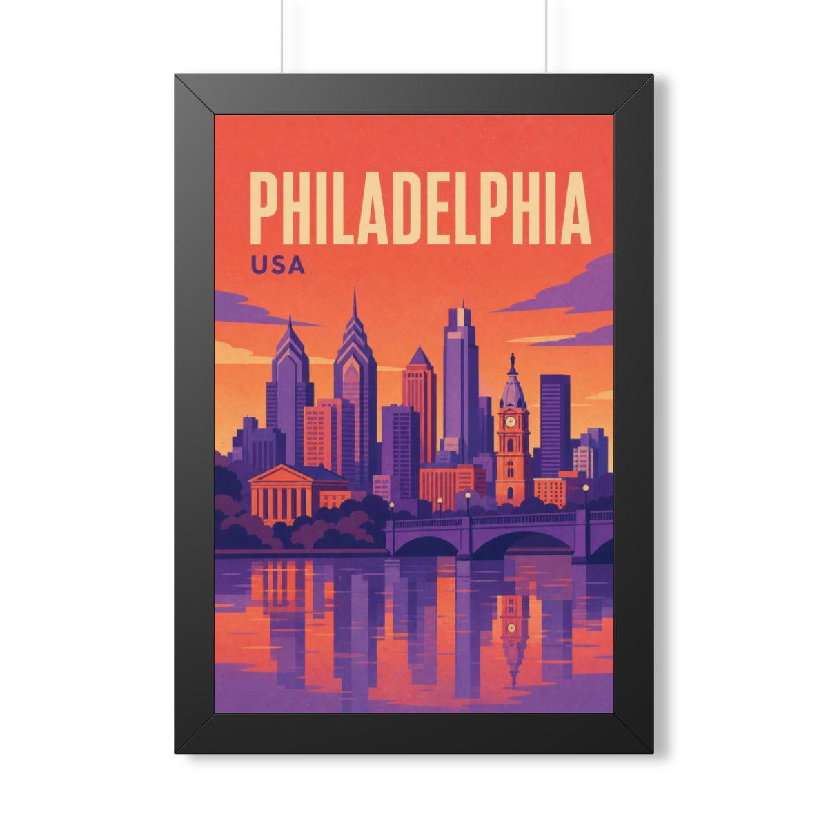 Philadelphia United States Framed Poster | Vintage Travel Wall Art | Black Walnut White Frame | 16x24 20x30