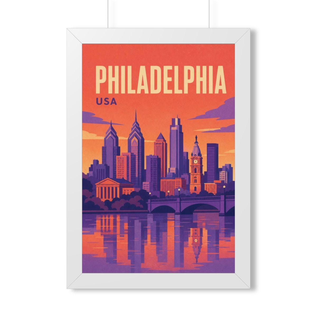 Philadelphia United States Framed Poster | Vintage Travel Wall Art | Black Walnut White Frame | 16x24 20x30