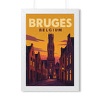Bruges Belgium Framed Poster | Vintage Travel Wall Art | Black Walnut White Frame | 16x24 20x30