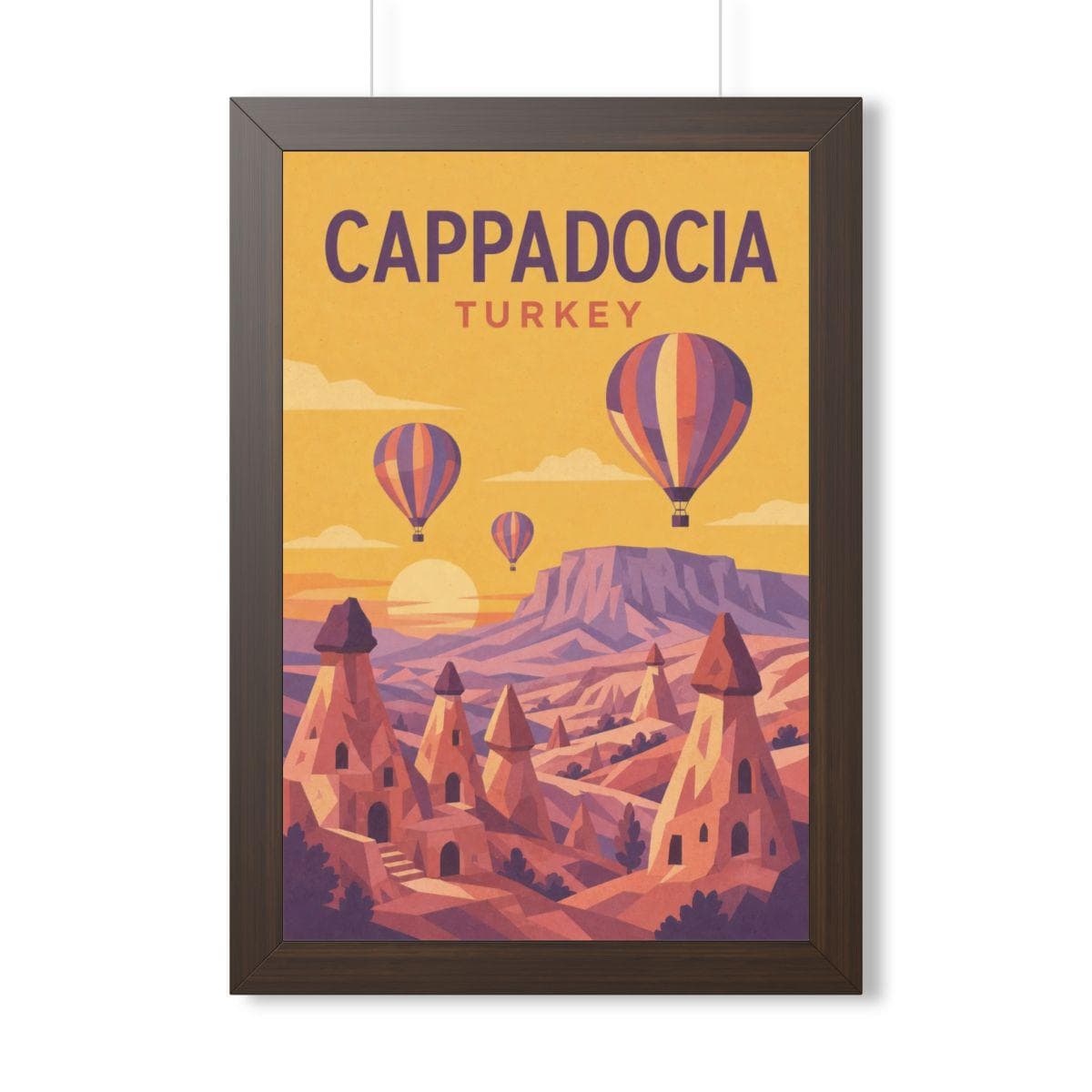 Cappadocia Turkey Framed Poster | Vintage Travel Wall Art | Black Walnut White Frame | 16x24 20x30