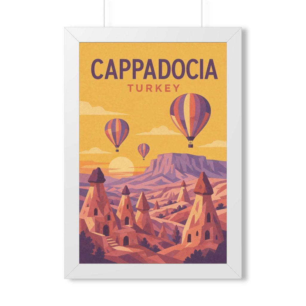 Cappadocia Turkey Framed Poster | Vintage Travel Wall Art | Black Walnut White Frame | 16x24 20x30