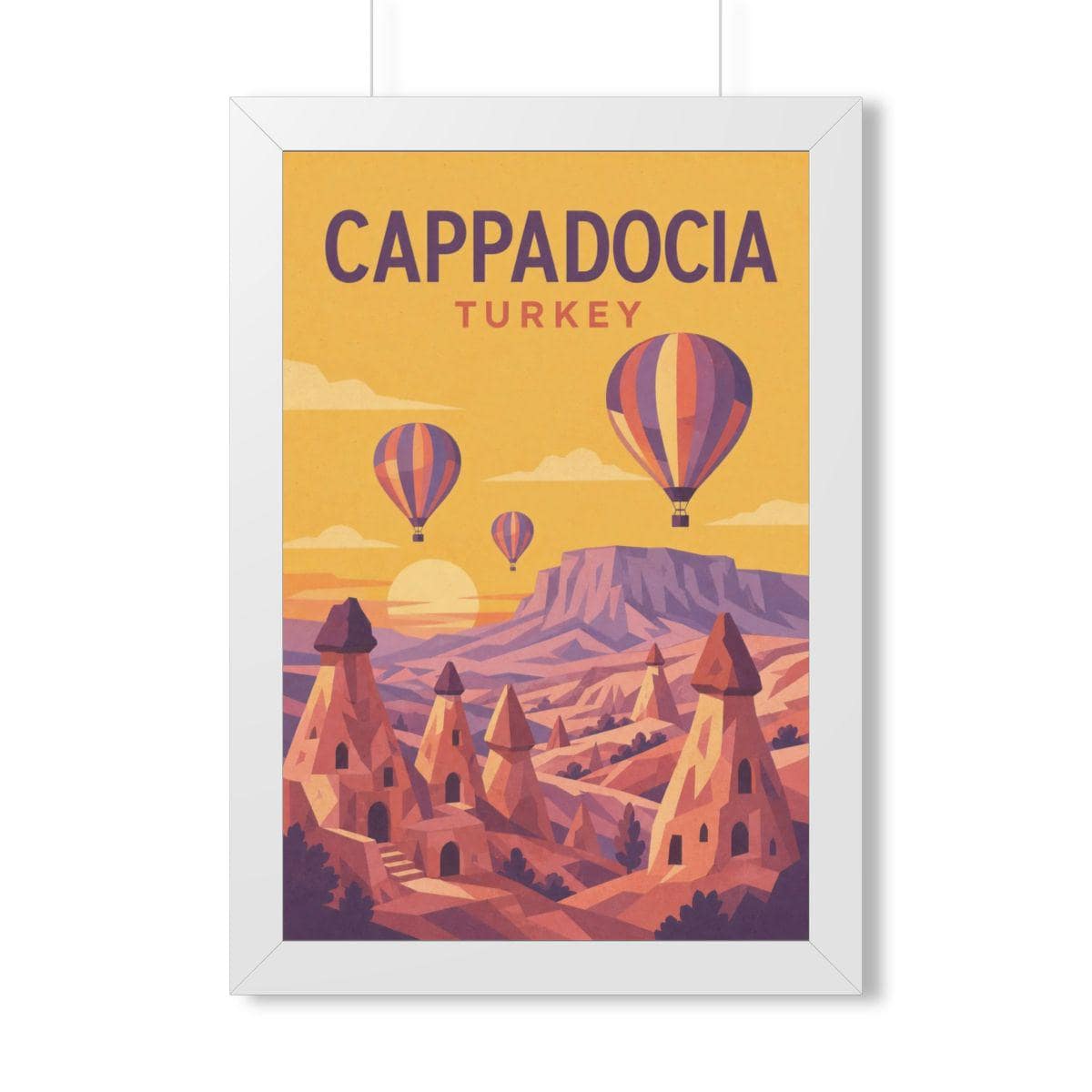 Cappadocia Turkey Framed Poster | Vintage Travel Wall Art | Black Walnut White Frame | 16x24 20x30
