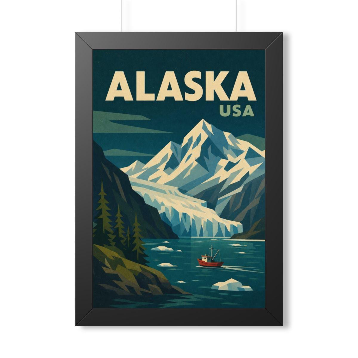 Alaska Mountains United States Framed Poster | Vintage Travel Wall Art | Black Walnut White Frame | 16x24 20x30