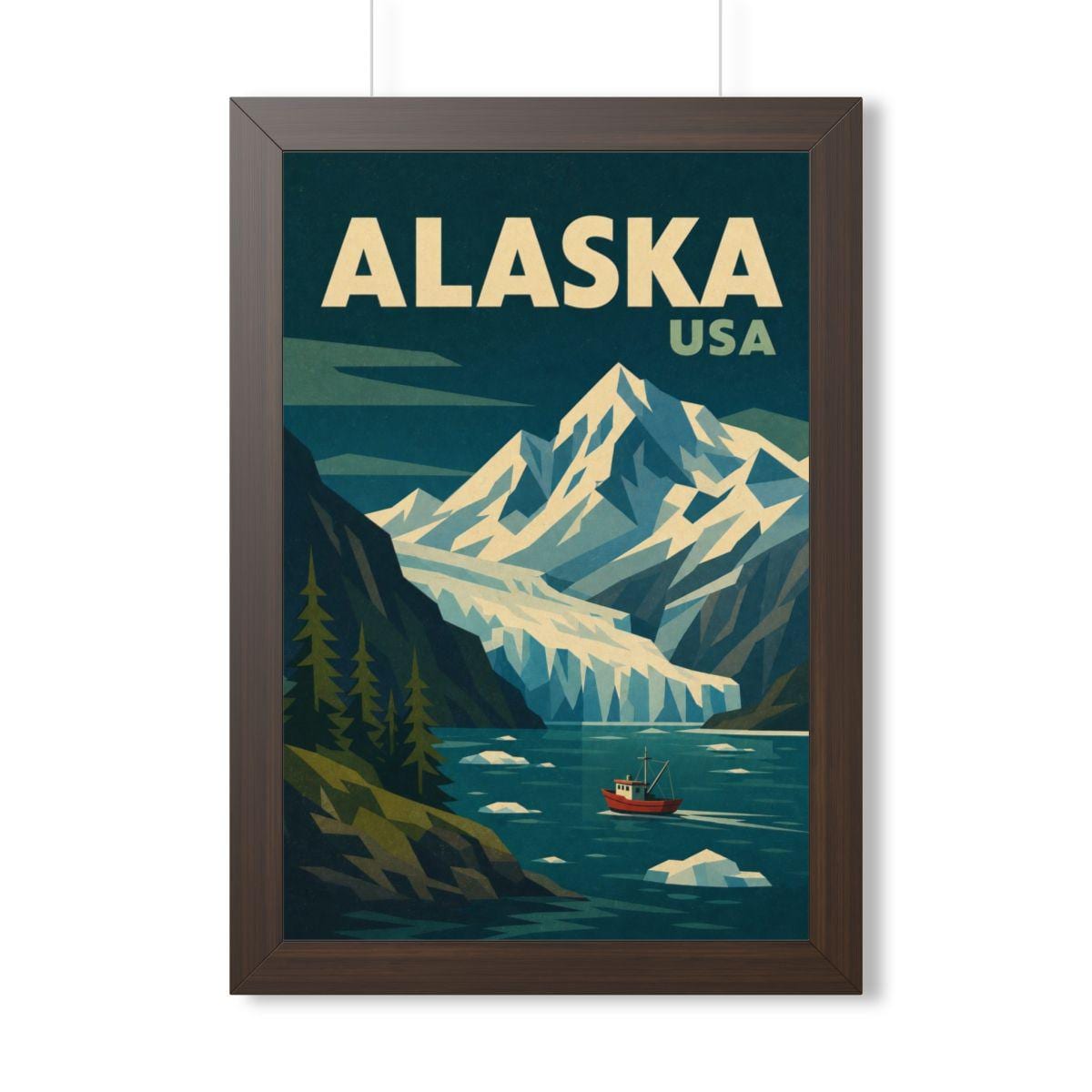 Alaska Mountains United States Framed Poster | Vintage Travel Wall Art | Black Walnut White Frame | 16x24 20x30