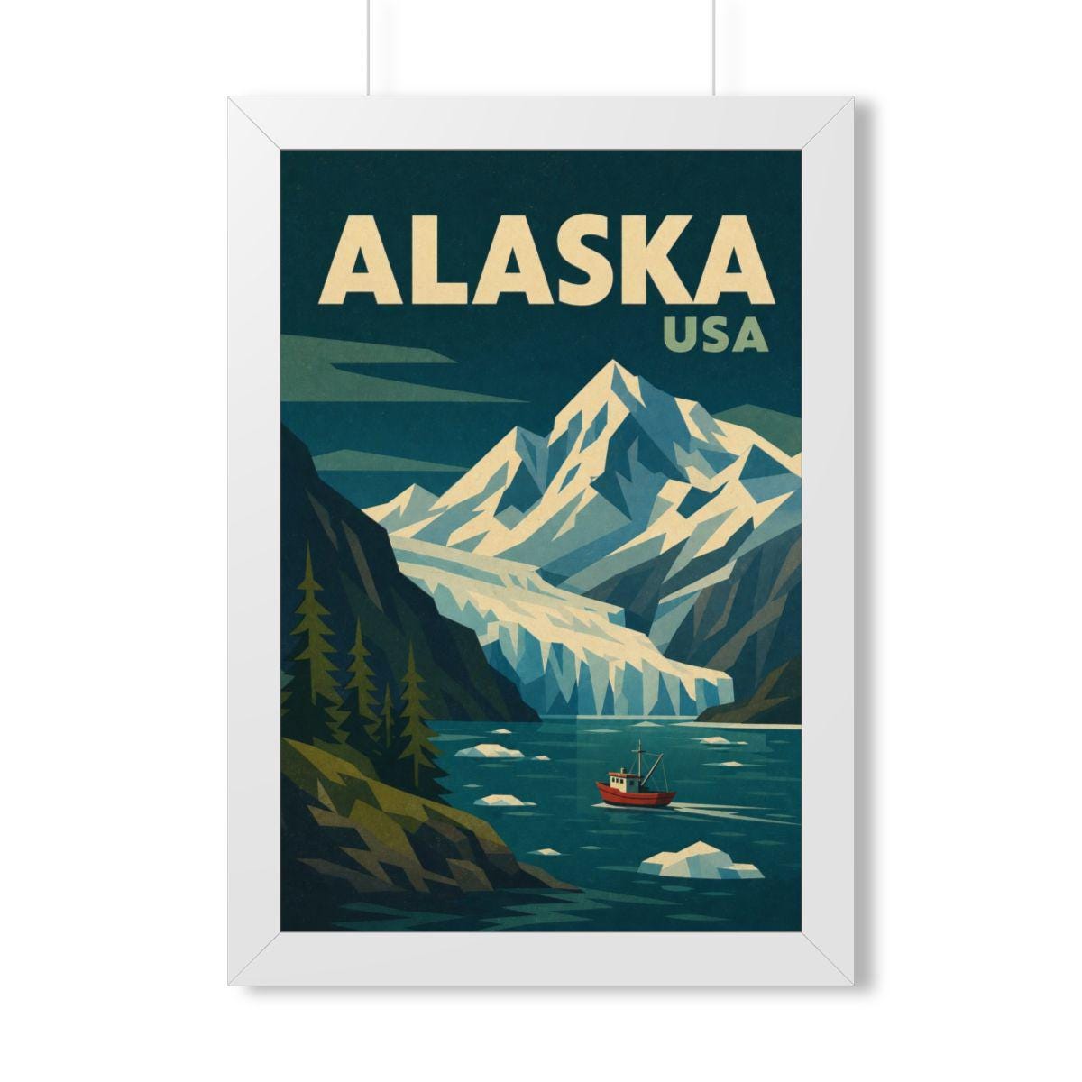 Alaska Mountains United States Framed Poster | Vintage Travel Wall Art | Black Walnut White Frame | 16x24 20x30