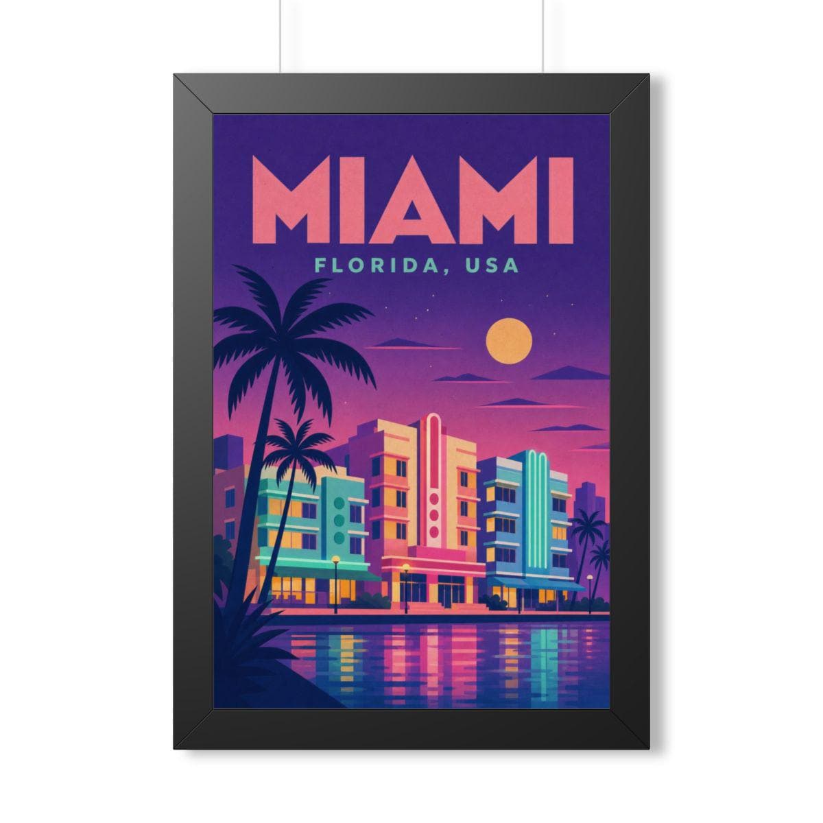 Miami Beach United States Framed Poster | Vintage Travel Wall Art | Black Walnut White Frame | 16x24 20x30