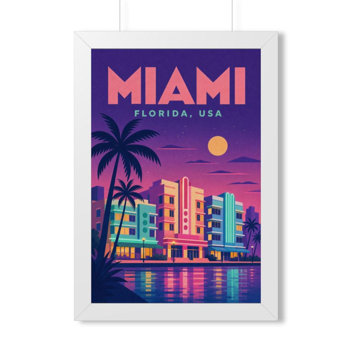 Miami Beach United States Framed Poster | Vintage Travel Wall Art | Black Walnut White Frame | 16x24 20x30