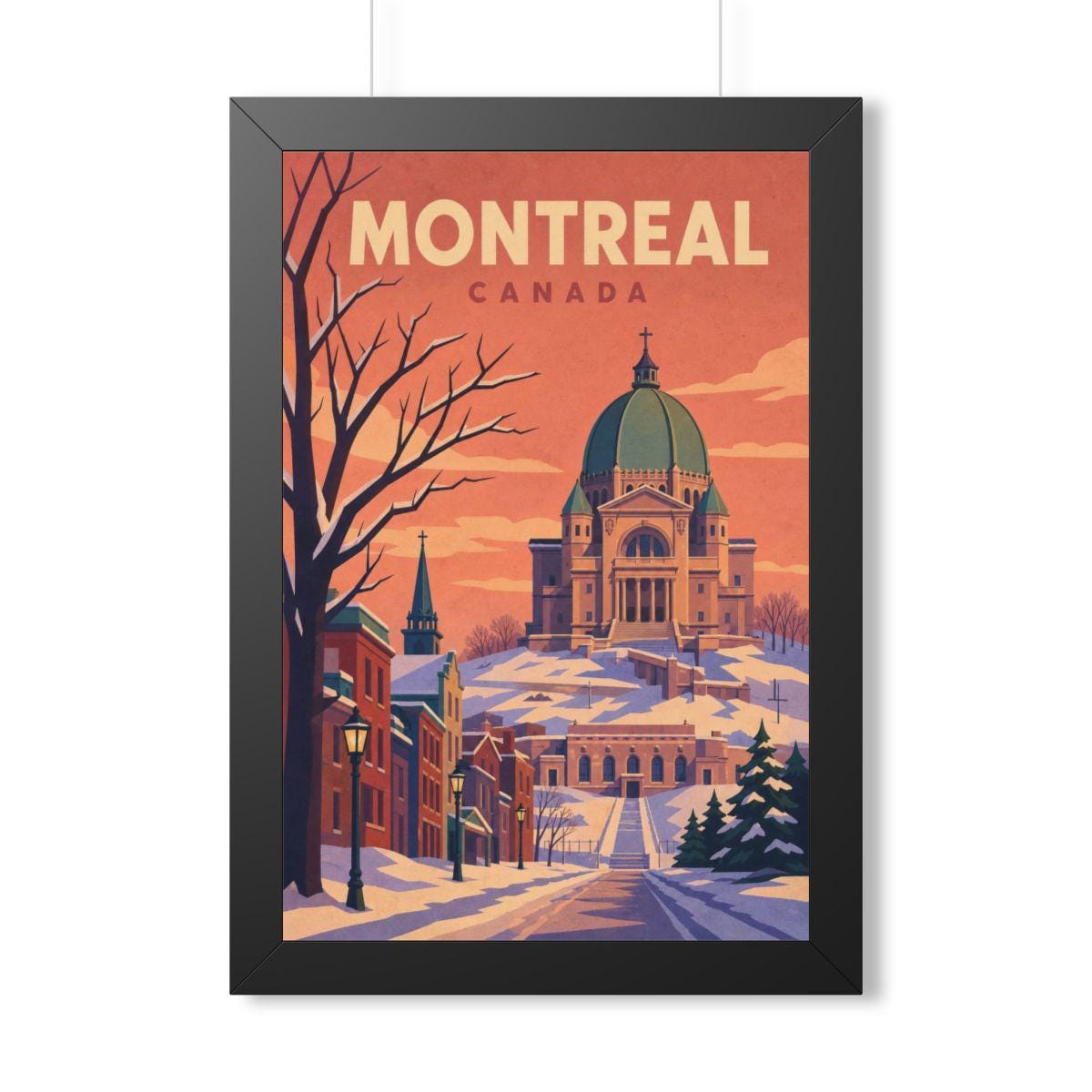 Montréal Canada Framed Poster | Vintage Travel Wall Art | Black Walnut White Frame | 16x24 20x30