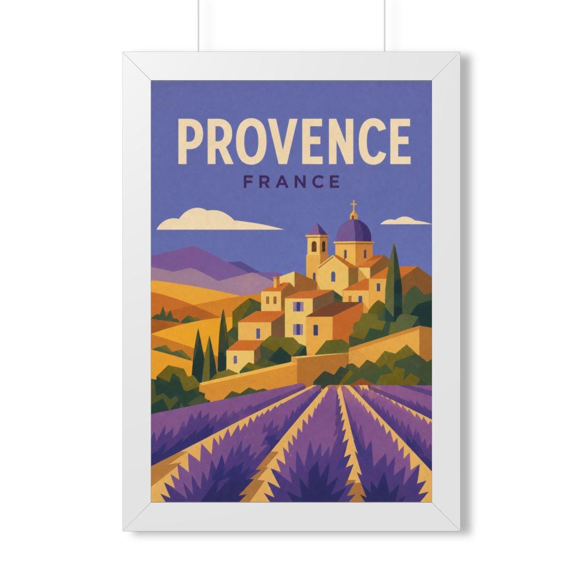 Provence France Framed Poster | Vintage Travel Wall Art | Black Walnut White Frame | 16x24 20x30
