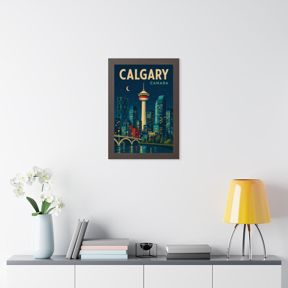 Calgary Canada Framed Poster | Vintage Travel Wall Art | Black Walnut White Frame | 16x24 20x30