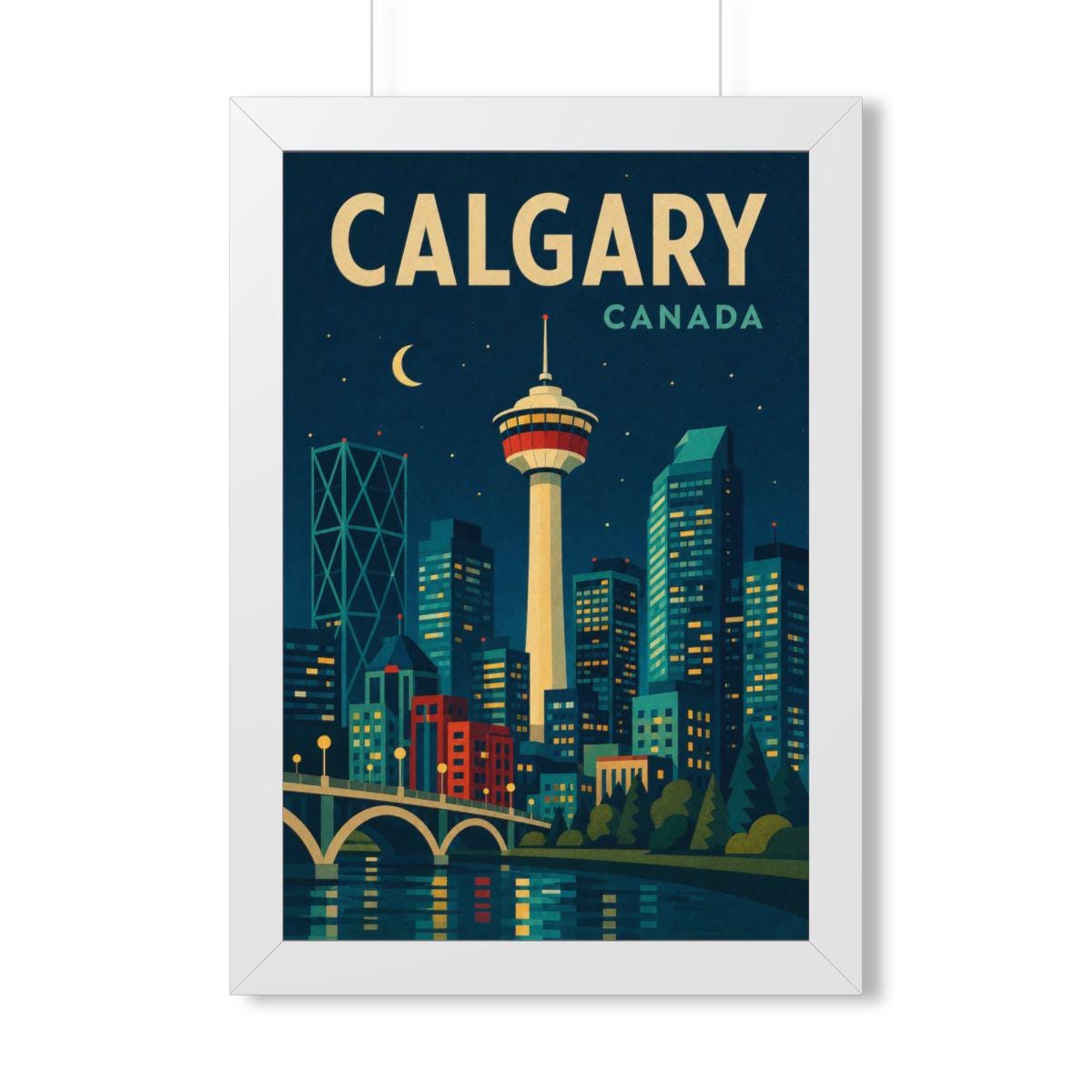 Calgary Canada Framed Poster | Vintage Travel Wall Art | Black Walnut White Frame | 16x24 20x30