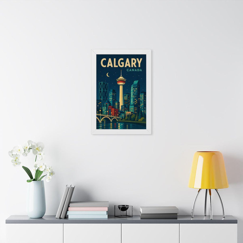 Calgary Canada Framed Poster | Vintage Travel Wall Art | Black Walnut White Frame | 16x24 20x30