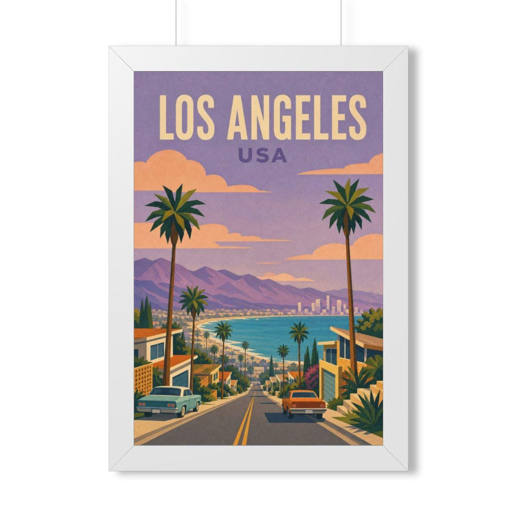 Los Angeles Coast United States Framed Poster | Vintage Travel Wall Art | Black Walnut White Frame | 16x24 20x30