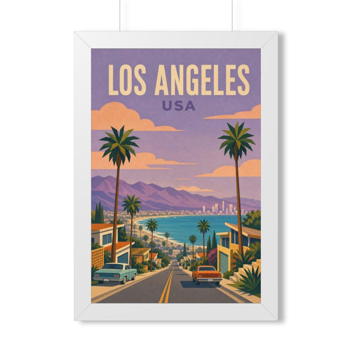 Los Angeles Coast United States Framed Poster | Vintage Travel Wall Art | Black Walnut White Frame | 16x24 20x30