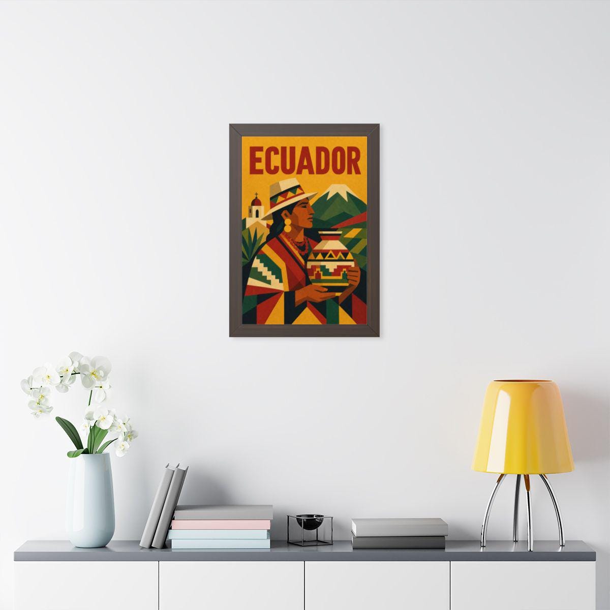 Ecuador Culture Ecuador Framed Poster | Vintage Travel Wall Art | Black Walnut White Frame | 16x24 20x30