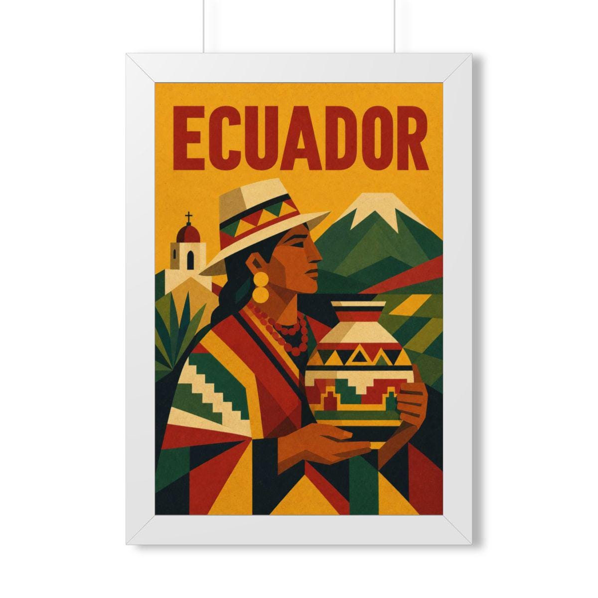 Ecuador Culture Ecuador Framed Poster | Vintage Travel Wall Art | Black Walnut White Frame | 16x24 20x30