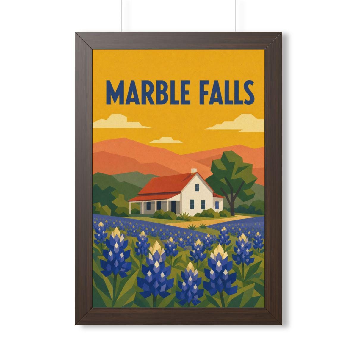 Marble Falls United States Framed Poster | Vintage Travel Wall Art | Black Walnut White Frame | 16x24 20x30