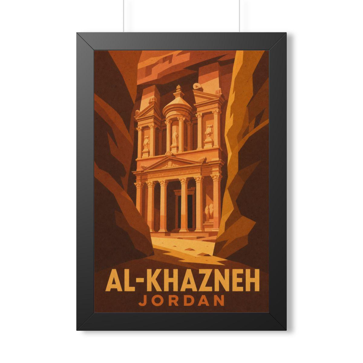 Al-Khazneh Petra Jordan Framed Poster | Vintage Travel Wall Art | Black Walnut White Frame | 16x24 20x30