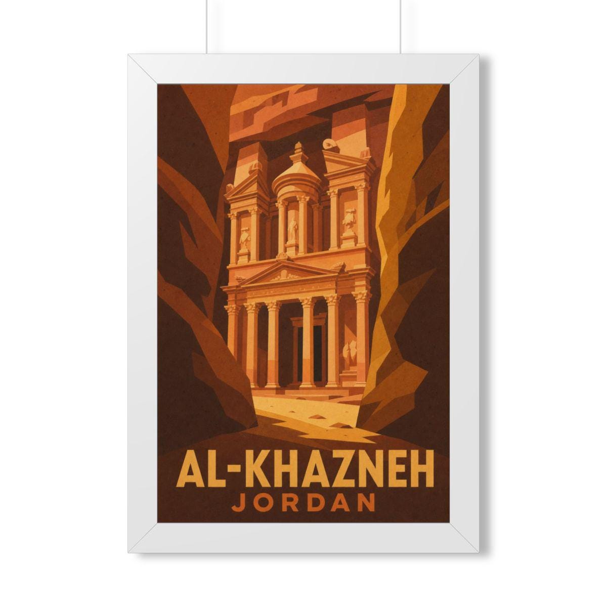 Al-Khazneh Petra Jordan Framed Poster | Vintage Travel Wall Art | Black Walnut White Frame | 16x24 20x30