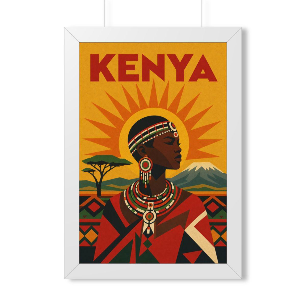 Kenya Culture Kenya Framed Poster | Vintage Travel Wall Art | Black Walnut White Frame | 16x24 20x30