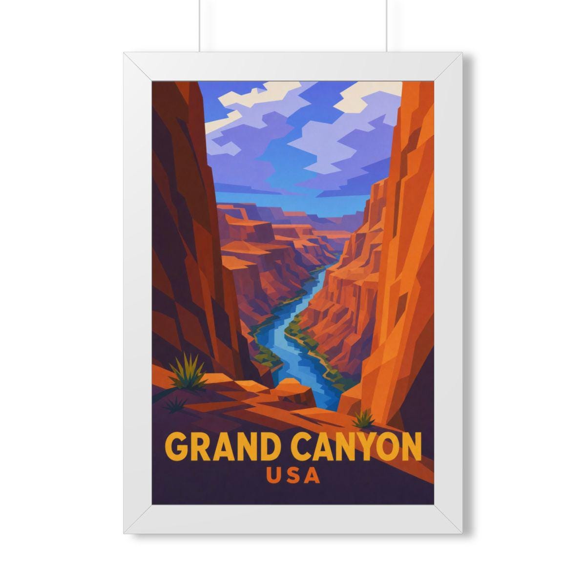 Grand Canyon United States Framed Poster | Vintage Travel Wall Art | Black Walnut White Frame | 16x24 20x30