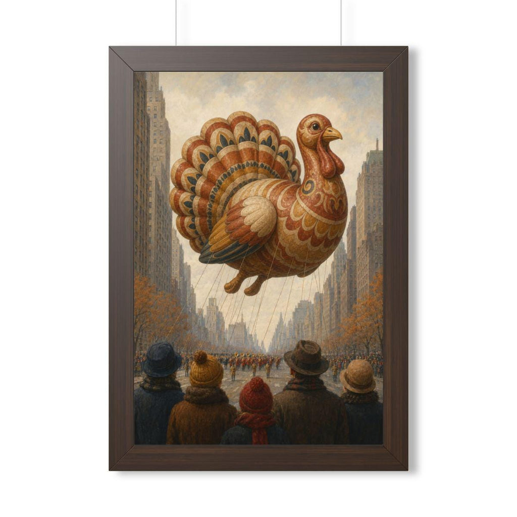 Vintage Thanksgiving Parade Framed Print, Folk Art Turkey Balloon Wall Art