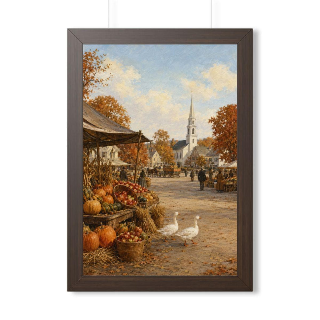 Vintage Thanksgiving Harvest Market Framed Print, New England Wall Art