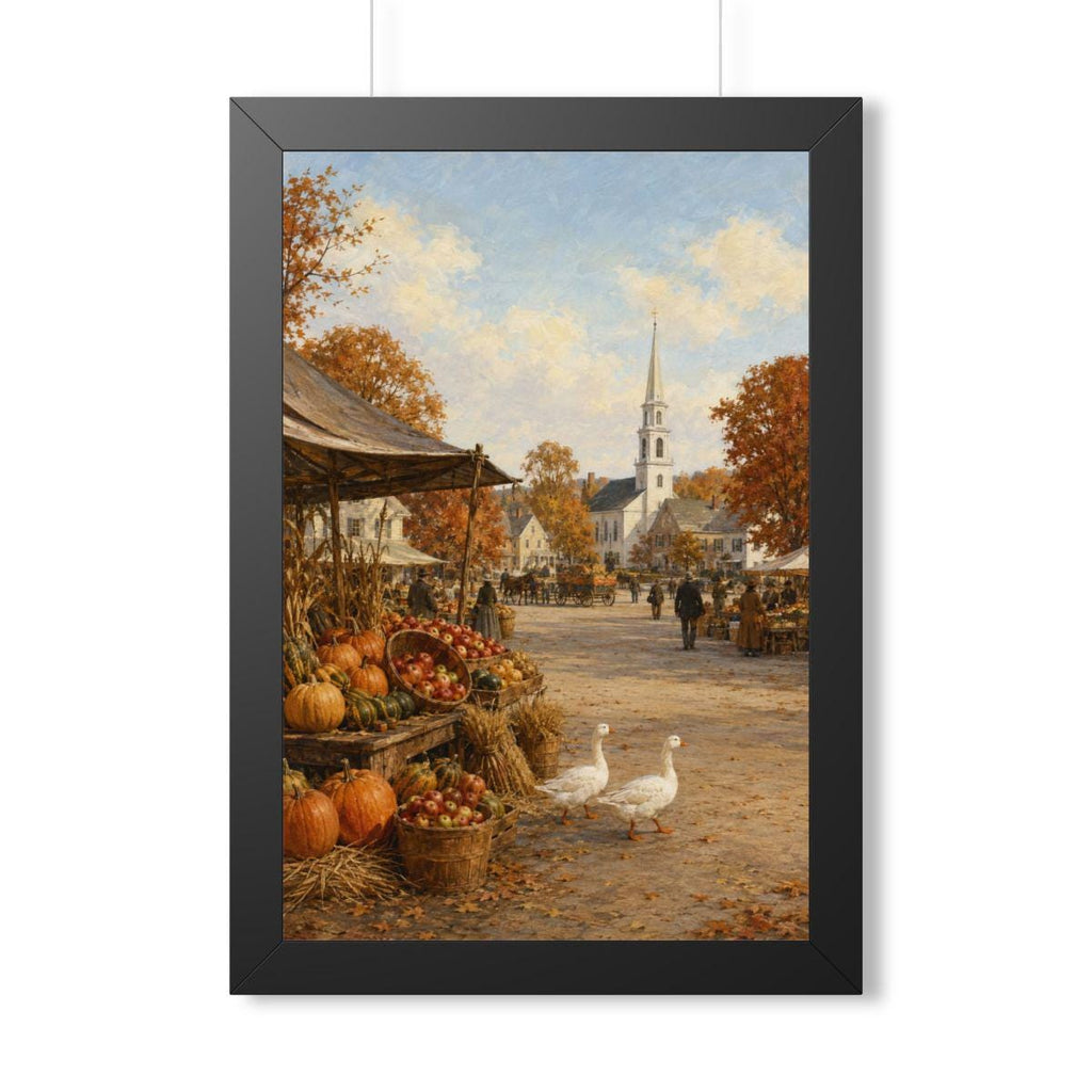 Vintage Thanksgiving Harvest Market Framed Print, New England Wall Art