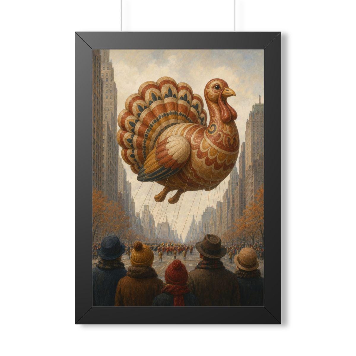 Vintage Thanksgiving Parade Framed Print, Folk Art Turkey Balloon Wall Art