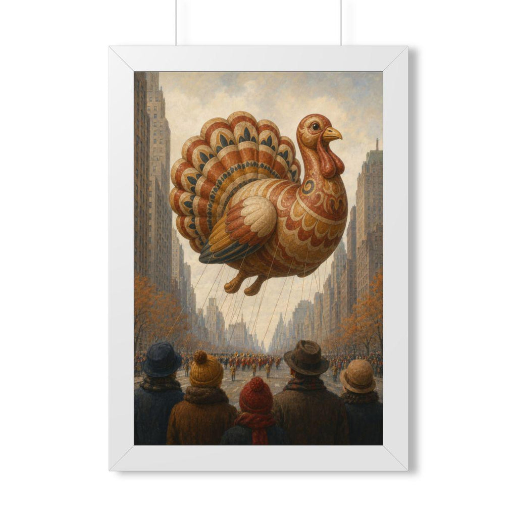 Vintage Thanksgiving Parade Framed Print, Folk Art Turkey Balloon Wall Art
