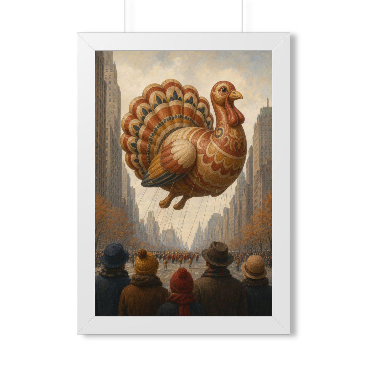 Vintage Thanksgiving Parade Framed Print, Folk Art Turkey Balloon Wall Art