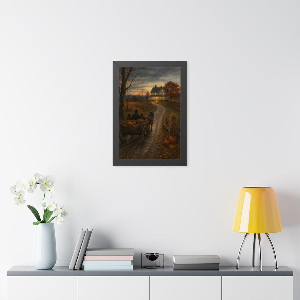 Vintage Thanksgiving Homecoming Framed Print, Horse Wagon Farmhouse Wall Art