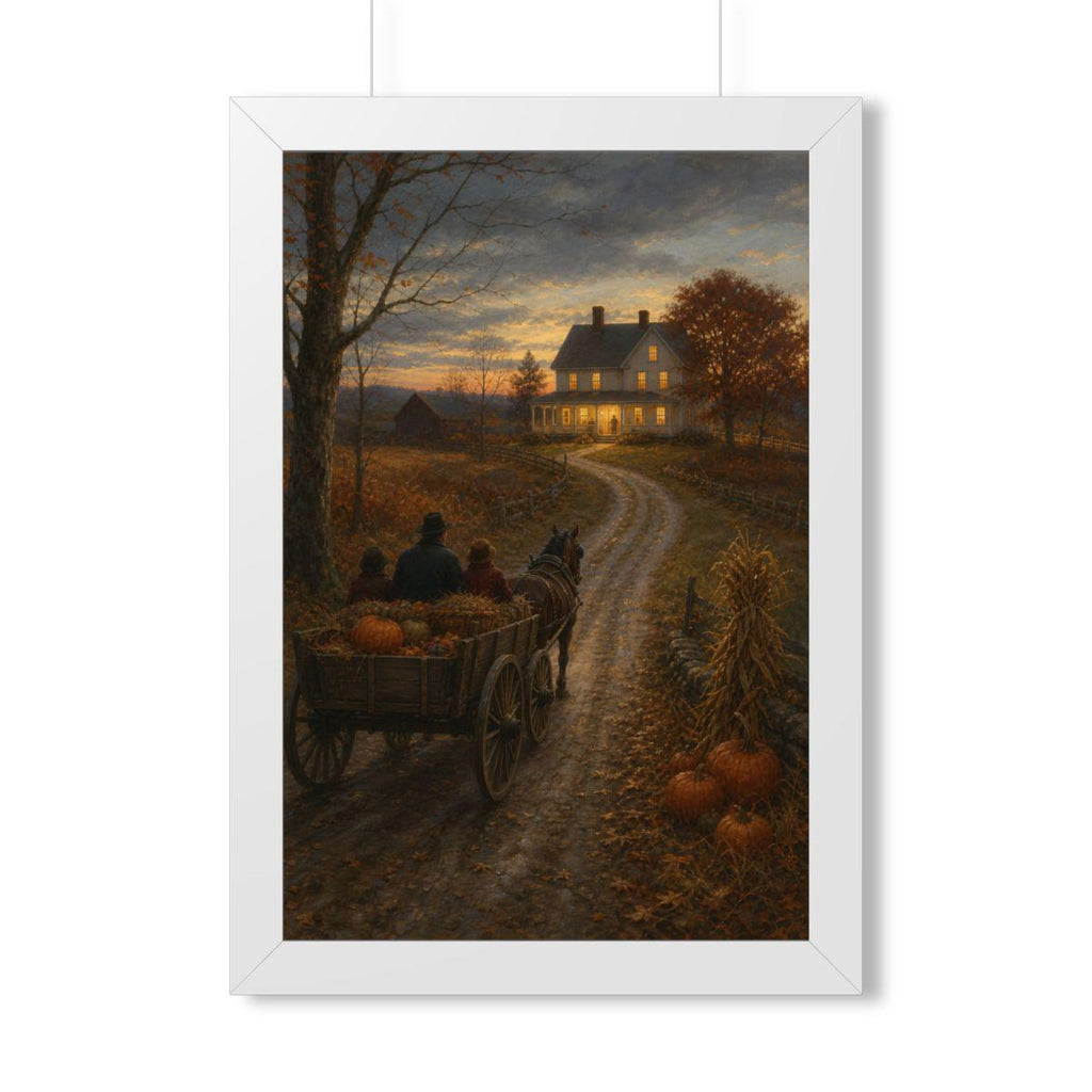 Vintage Thanksgiving Homecoming Framed Print, Horse Wagon Farmhouse Wall Art