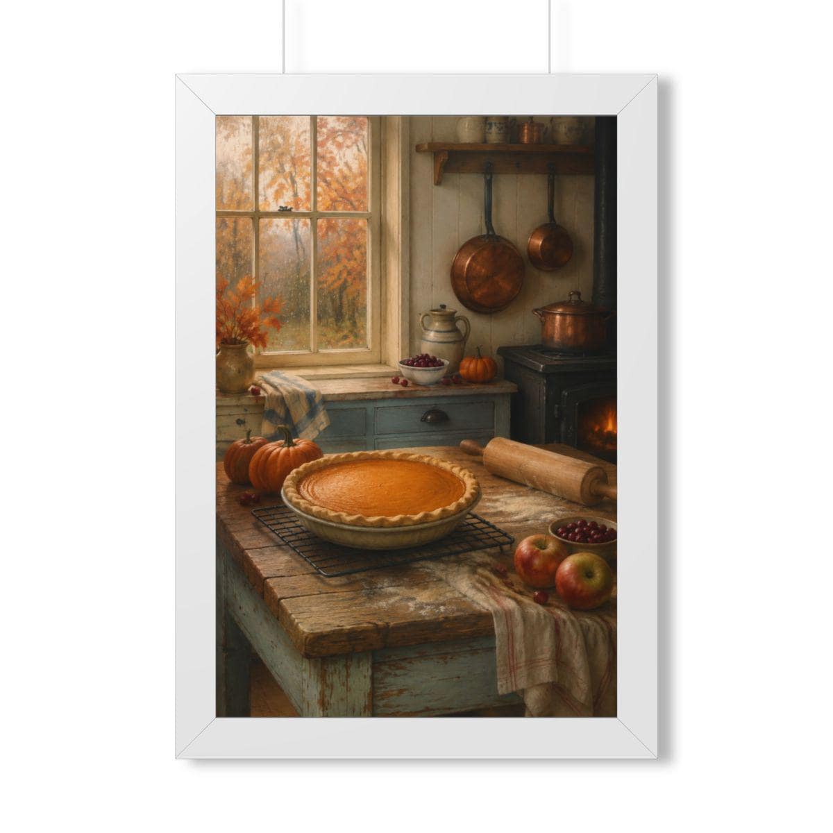 Vintage Thanksgiving Kitchen Framed Print, Pumpkin Pie Wall Art